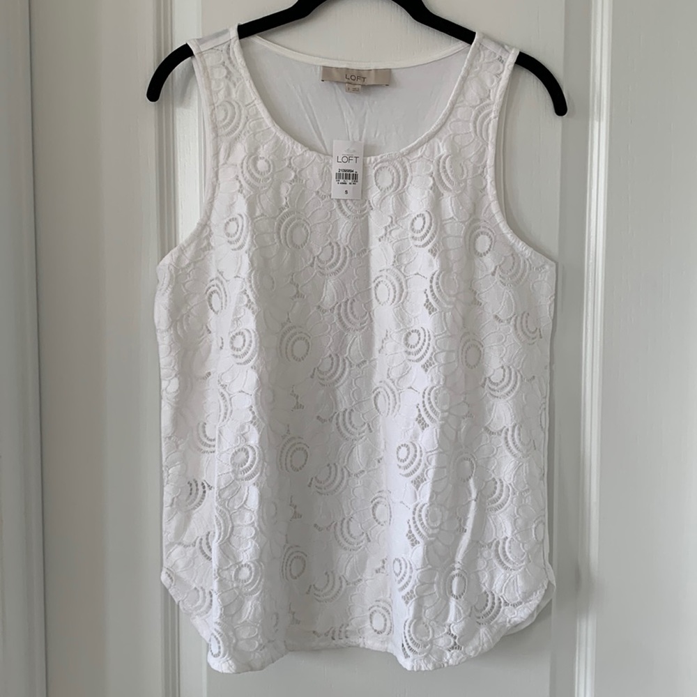 NWT LOFT White Floral Print Sleeveless Top Size S